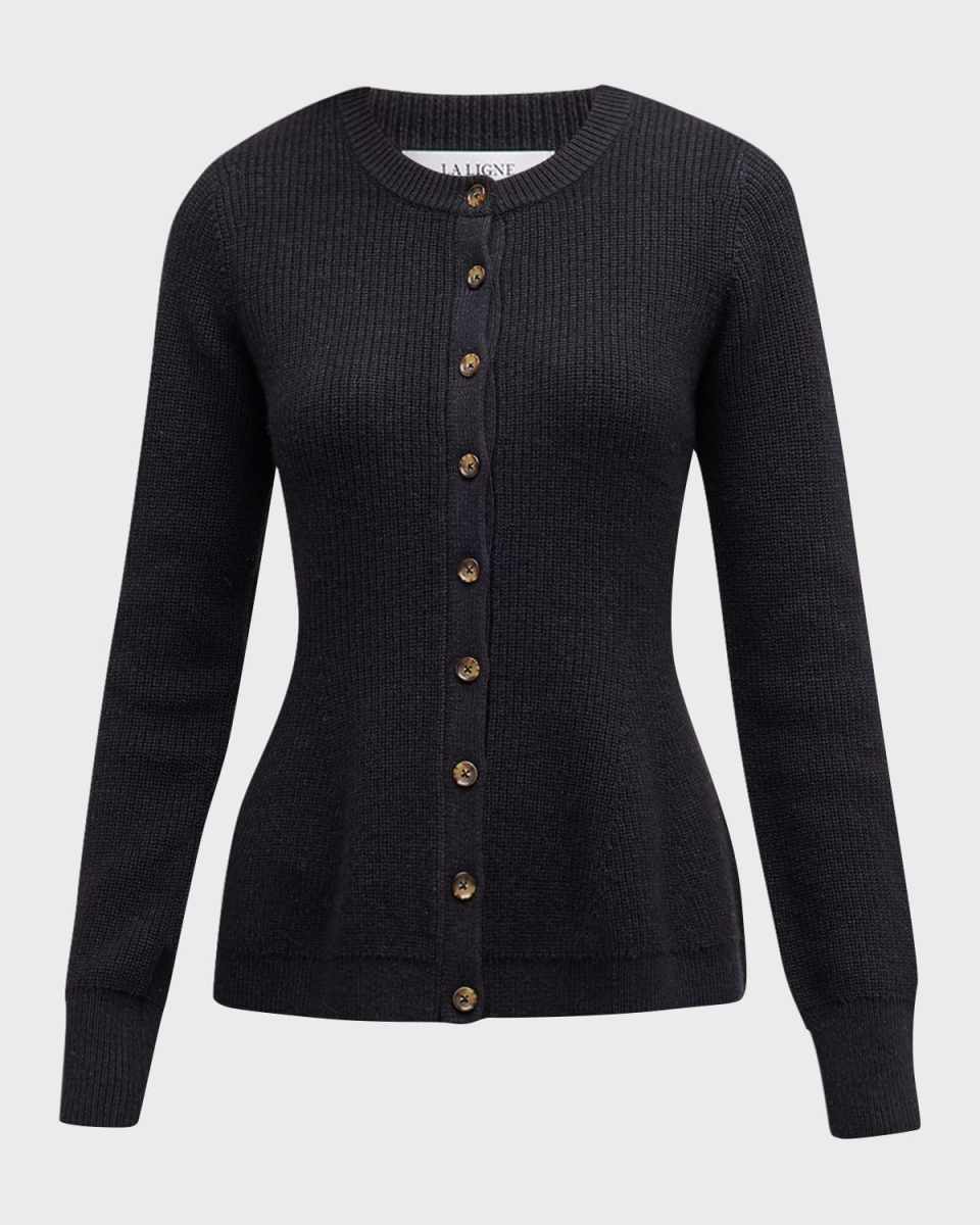 Cashmere Wool Ribbed Flare Cardigan